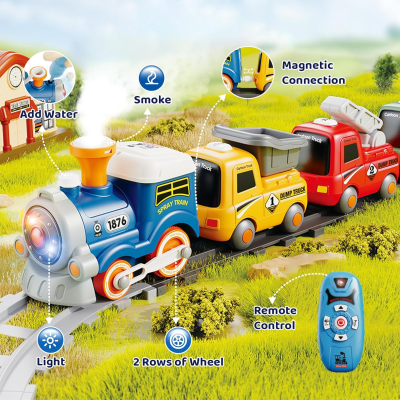 Cartoon Railway STEAM Train with Light Music Remote Control Train Toy for Children
