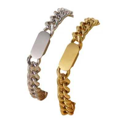 new Punk Style Thick Chain Stainless Steel Bracelet Couple Trendy Hip-hop 18k Gold-plated Waterproof Bracelet for Best Friends