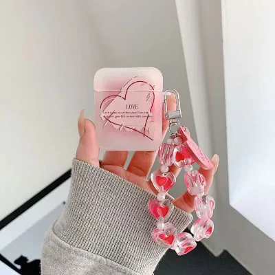 Headphone PInk Heart Pattern Heart Chain for Airpods 3 Soft TPU Shockproof Earphone Protective Case for Apple Airpods Pro 2