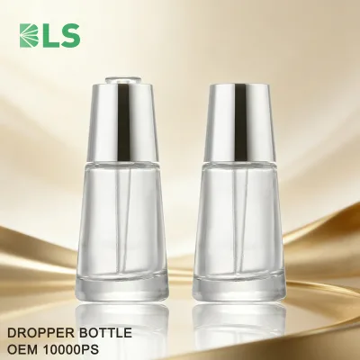 Wholesale Customized New 30ml Rotary Press Pump Essential Oil Bottle Conical Dropper Glass Bottle-MOQ10000PS
