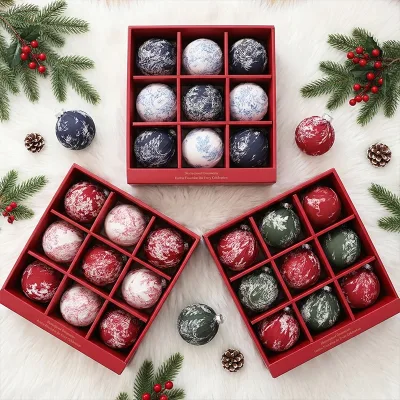 2026 New 8cm Printed Christmas Ball Set Hanging Ornaments DIY Tree Decorations 9-piece Gift Box Cloth-Wrapped Balls