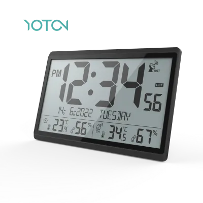 Modern Style RCC Wall Clock In/Out Temperature Hygrometer Factory Price Digital Display Electronic Movement Luminous Feature