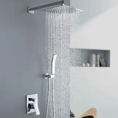 Square Stainless Steel Bathroom Shower Set Handheld Wall Mounted 2-function Rainfall Shower Mixer Set