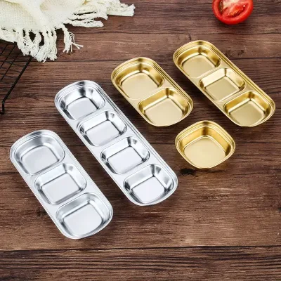 Multi Grid Stainless Steel Dipping Sauce Tray SUS304 Food Grade Seasoning Plate for Fries Fruit Appetizer Catering BBQ Use