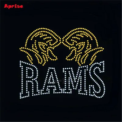 Los Angeles  Football Team Logo Diamond-Shaped Hot Fix Crystal Rams Motif Iron-On Patches Glue Technique Bling Rhinestone