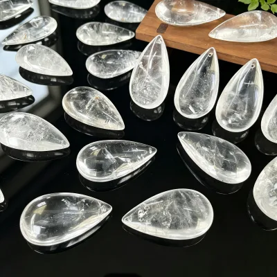 63mm Polished Natural Clear Quartz Healing Crystal Teardrop Pendant for Chandelier Lamp Parts Decoration