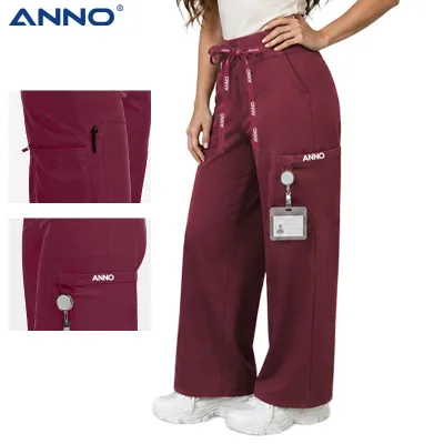 Yoga Style Hospital Scrub Bottoms 20% Rayon High-Waisted Drawstring Clinical Trousers with Large Cargo Pockets