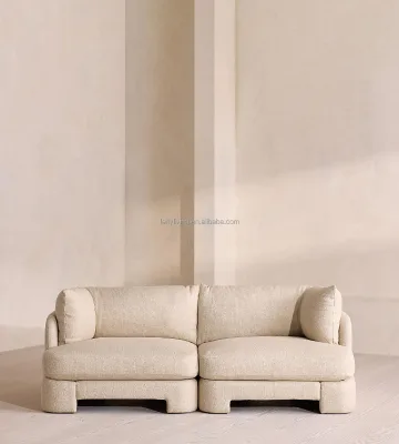 FERLY Modern Minimalist Beige Fabric Sofa Low Profile 2 Seater Couch with Architectural U-Shaped Base for Villa
