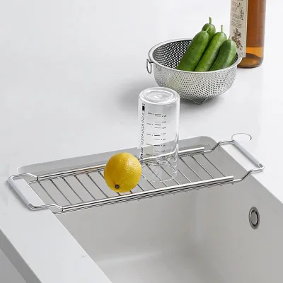 Stainless Steel Extendable Standing Kitchen Sink Rack Modern Draining Dishcloth Holder Multifunctional Storage Organizer
