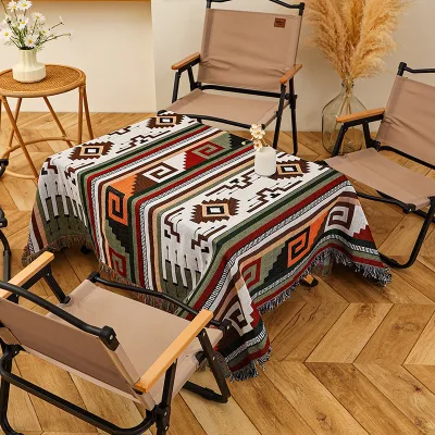Nordic Ethnic Geometric Woven Throw Blanket Multi Function Folded Decorative Sofa Cover for Outdoor Camping