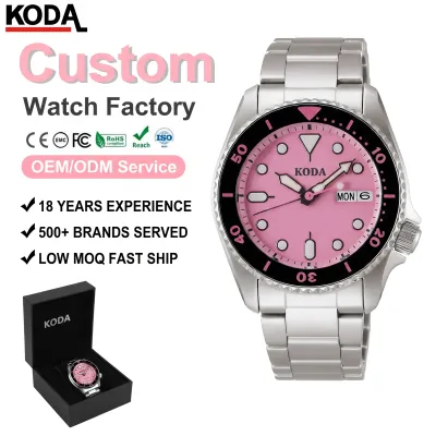 Mechanical Watches Automatic Watch Diver Mechanical Watches Pink Dial Stainless Steel Waterproof Rotating Bezel Watch