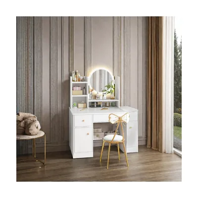 Hot Product Home Furniture Grey White Cosmetics Vanity Desk Dressing Table With Stool for Girls