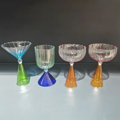 High Borosilicate Striped Wine Glasses Hand Blown Modern Sustainable Stemless <200ml Capacity Business Gift Red Wine Glass