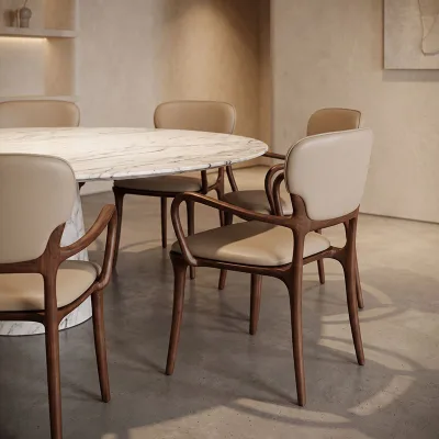 Italian Modernist Fluid Armrest Open Paint Solid Wood Leather Cushion Commercial Boutique Fine Dining Restaurant Chair