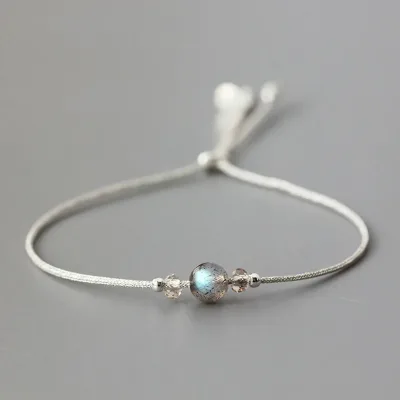 Handmade Moonstone Bracelet Thin Rope With Natural Crystal 925 Sterling Silver Beads Personalized Bracelets for Women