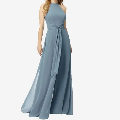 Sleeveless V-neck Long Overalls Chiffon Elegant Women Clothing Rompers 2022 Jumpsuits