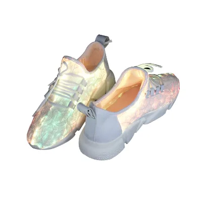 USB Rechargeable Men's PVC Sneakers Multi-Color White LED Lighting Shoes for Graduation Ramadan School Thanksgiving Diwali