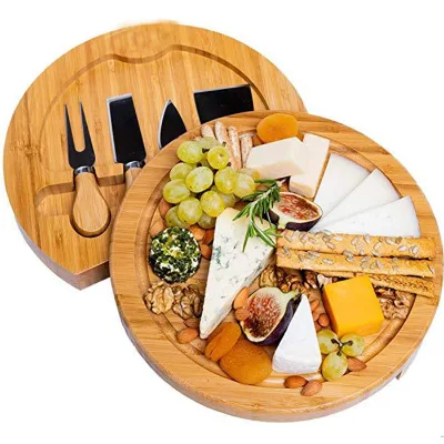 Wooden Round Charcuterie Cheese Board and Platter Set or Cheese Cutting Board and Knife