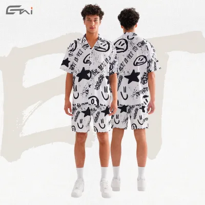Custom Quick Dry Thermal Breathable Summer Set Full Printing Beach Swim Sport Polyester Plus Size Men's Tshirt Set Tracksuit