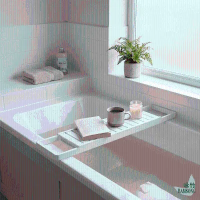 Heavy Duty White Bamboo Bathtub Tray Caddy Dual Side Storage Slots Bulk Wholesale Waterproof Spa Bathroom Bath Accessory Rack