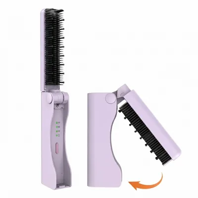 Folding Hot Comb Brush USB Rechargeable Battery for Home Travel Salon Use