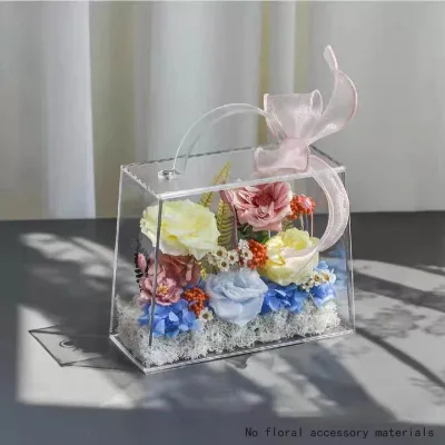 Customization Transparent Acrylic Hand-held Flower Box Slide-cover Permanent Flower Flower Packaging Box