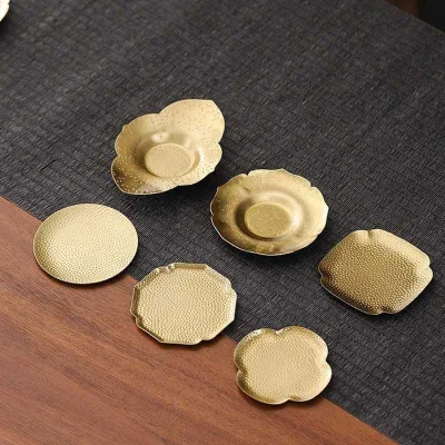 Brass Hammer Patterned Coaster Creative Cup Holder Tea Holder Household Insulation Pad Zen Tea Set Accessories Wholesale