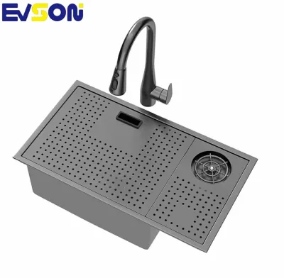 Hidden bar Sink Kitchen Invisible Handmade with Cover Island Small Basin Stainless Steel Nano Black
