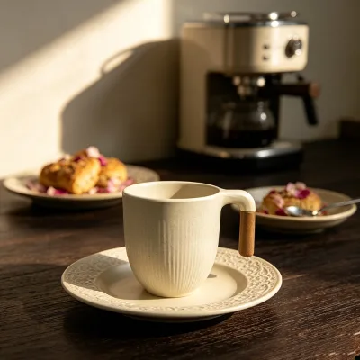 Melamine Tableware Mug Wooden Handle Modern Style Pattern Melamine Coffee Cup 357ml Commercial Durable Color Optional