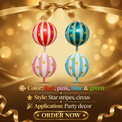 New 22 Inch 4D Circus Star Striped Aluminum Foil Balloon Blue, Green, Pink & Red Festival Birthday Party Decoration Balloon
