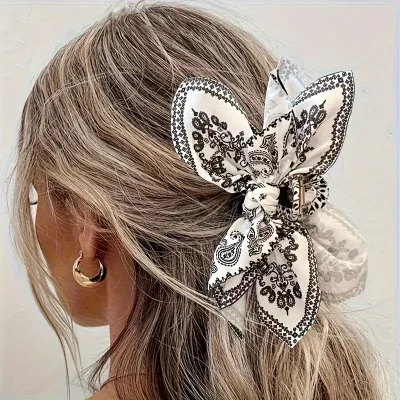 Double-sided Large Satin Cashew Flower Bow Hair Claw Clips Bowknot Hairpins Fabric Hair Claws