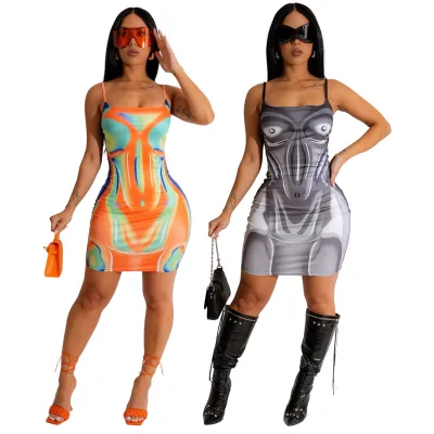 Custom Logo Label Bodycon Outfits Sling Bodycon Mini Dress Body Skin Printed Mini Sundress Women