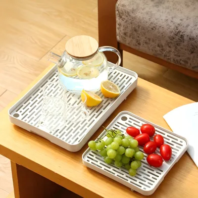 GREENSIDE Double Layer Rectangular Plastic Drainage Tray Multifunctional Tea Tray & Countertop Storage Rack for Tableware