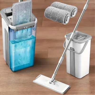 New Separation Mop and Bucket Set Hands-Free Self-Cleaning Flat Mop with Innovative Water Filter System