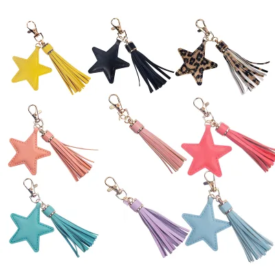 Foil Embossed PU Leather Tassel Keychain with Cartoon Design for Mahjongg Bags Handbags-DIY Assorted Colors Durable High Quality