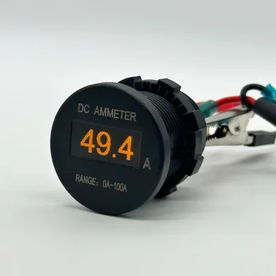 DC Digital Ammeter Socket 29mm Cutout, LED & OLED Optional, 0-10A / 0-100A Round Panel Current Meter for Car RV UTV ATV Marine