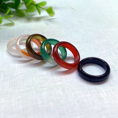 Wholesale Natural Agate Ring Jewelry Gemstone Colorful Band Rings Lots Gemstone Jade Rings Jewelry