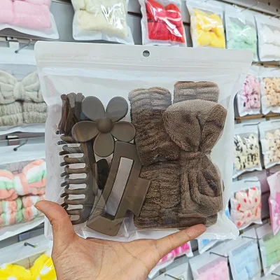 Makeup Headband Face Washing Headband Wristband Hair Claw Hair Tie Set Portable Packaging Best-Selling Products Wholesale