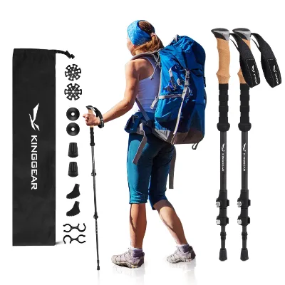 KingGear 3-section Hiking Sticks Alpenstock Telescopic Hiking Poles Ultra-strong Custom Carbon Trekking Poles