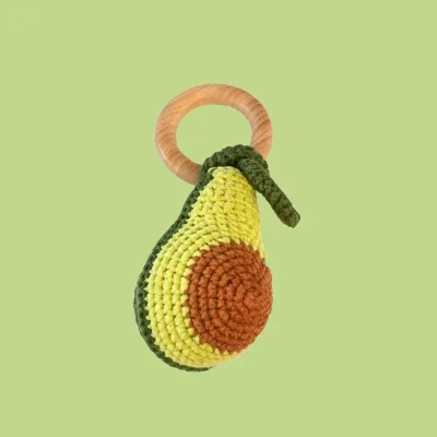 Adorable Avocado Crochet Plush Rattle Natural Wooden Baby Teether High Quality Perfect Newborn Gift Baby Rattles Teething Toys