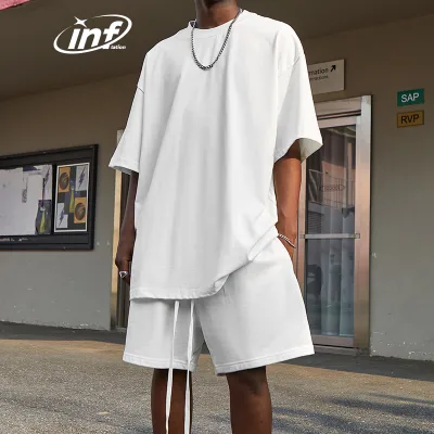 INFLATION 300GSM 180GSM Heavyweight Tracksuit T-shirt Shorts Men Unisex Sporty Oversize Blank Custom Cotton Tracksuit