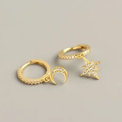 Huggie Hoops Ear Rings Gold Half Moon Dangle Earrings 925 Silver Jewelry for Women