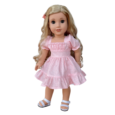 Hot Selling Doll Clothes 18 Inch Doll pink Dress with Pastoral Style Floral Dress Doll Accessories