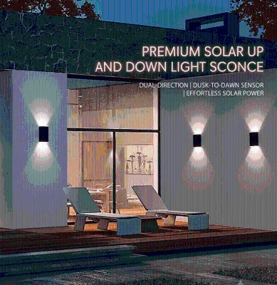 Solar Powered up Down Wall Light Outdoor Warm White 2000mAh Dusk to Dawn Auto Sensor Waterproof Exterior Sconce Light