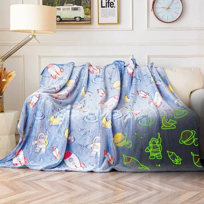 Factory Directly Blue Universe Pattern Cozy Fluffy Plush Other Blankets Glow in the Dark Travel Blanket