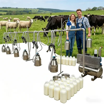 6 Buckets Automatic Milking Machine High Efficiency Portable Cow Milker Stainless Steel Dairy Equipment for Pasture Farm