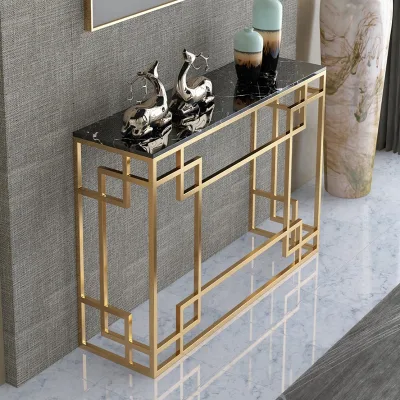 Home Furniture Living Room Rectangular Side Table Golden Metal Legs Marble Top Entryway Table Console Table