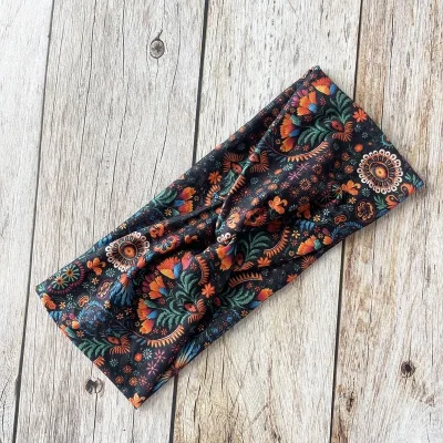 New Cross Wrap Headband with Vintage Flower Print Retro-Inspired Girls Headband Wide Elastic Boho Headbands
