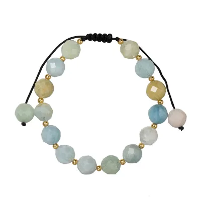 High Quality Gemstones 10mm Micro Faceted Round Beads Adjustable Bracelets Unisex Moonstone Sunstone Morganite Beaded Bracelet