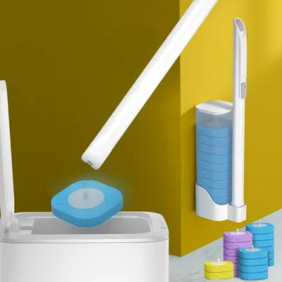 Eco-Friendly Automatic Lid Flipping Disposable Toilet Bowl Cleaner Brush Holder Set Plastic Refills Pad